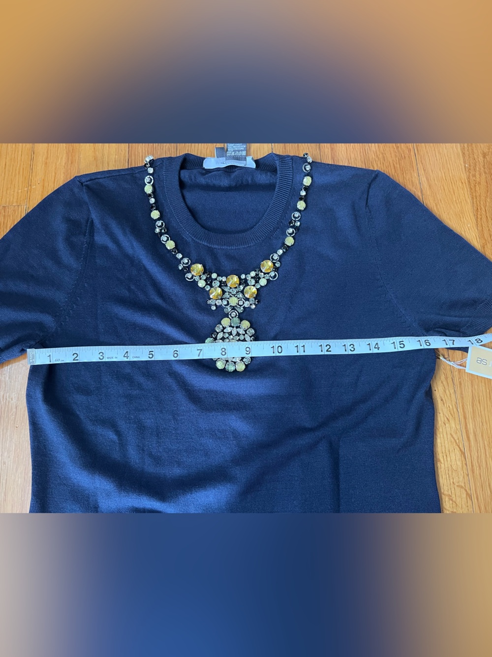 Per Se Navy Short-Sleeve Jewel-Embellished Knit Top S - Picture 11 of 14